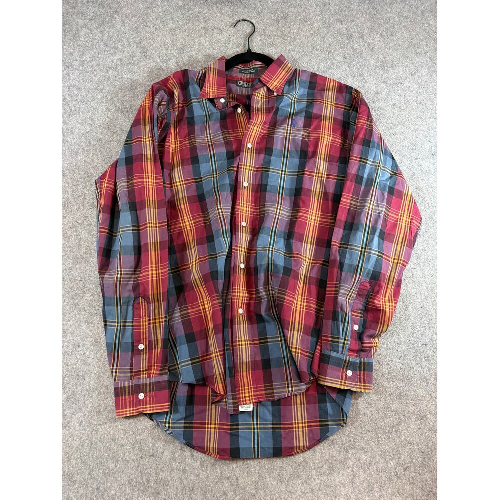 VINTAGE 90s Polo Ralph Lauren Button Down Shirt Mens Red Plaid Western Retro XL